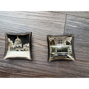 Vintage Glass Trinket Dishes Set United States Capitol White House Souvenir